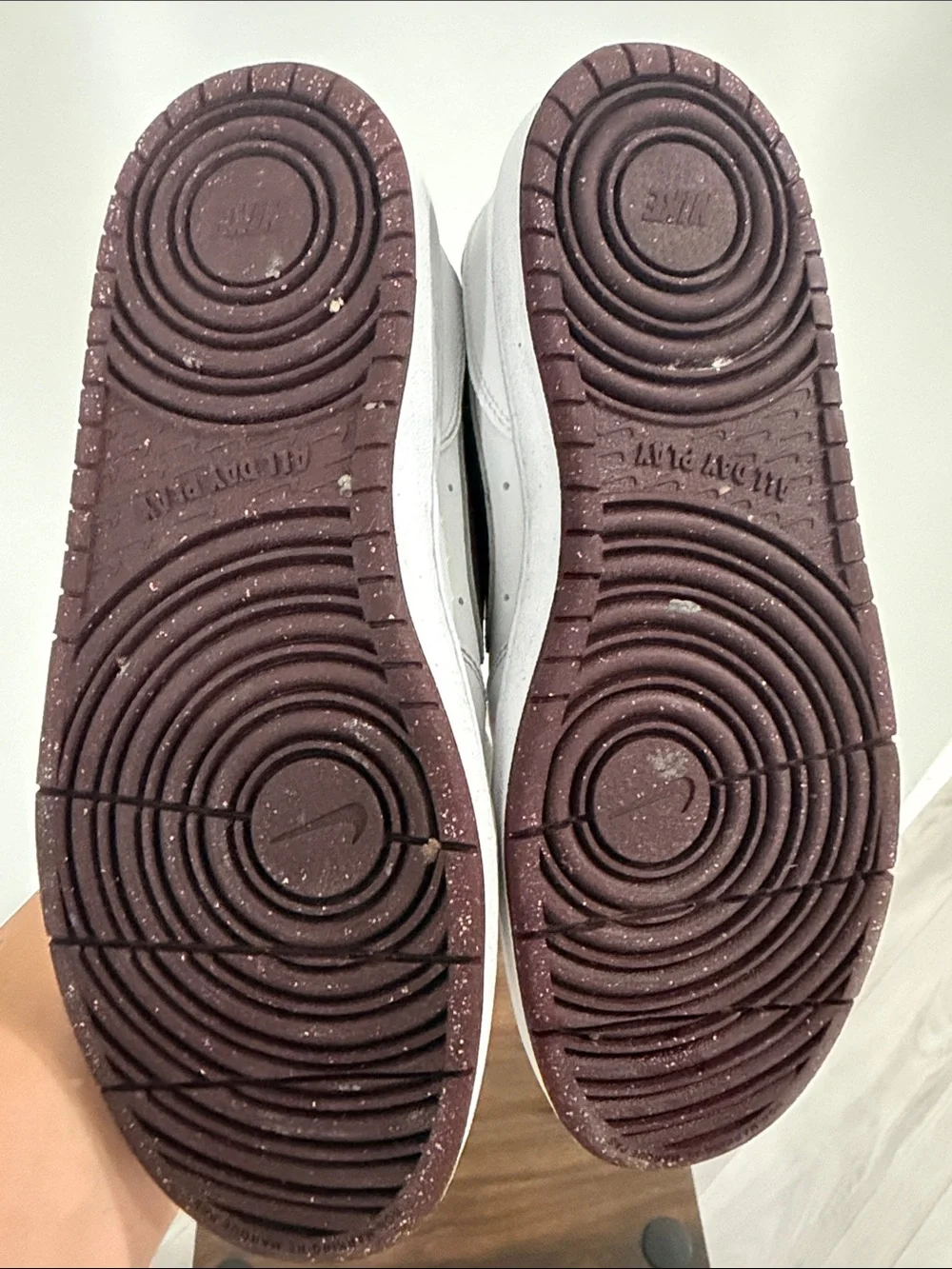 Nike Kids White Sneakers with Maroon Swoosh
